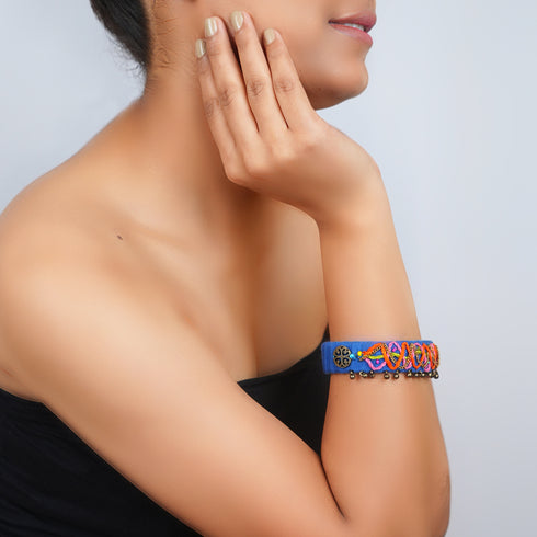 Zigzag Chain Bangle with Metal Beads