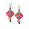 Pink Floral Square Earrings with Tear Drop Crystal Beads