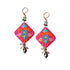 Pink Floral Square Earrings with Tear Drop Crystal Beads