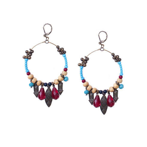 Celestial Blue Red Dangles with Wooden Beads