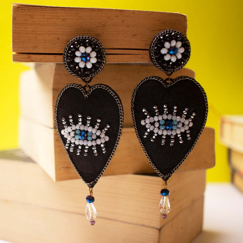 Black Heart Evil Eye Earrings