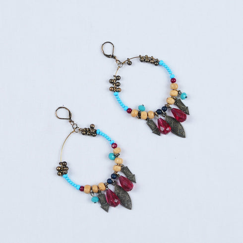 Celestial Blue Red Dangles with Wooden Beads
