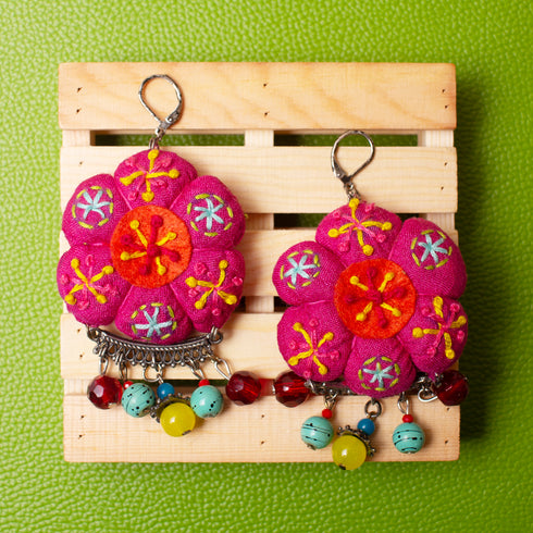 Pink Big Ball Floral Earrings