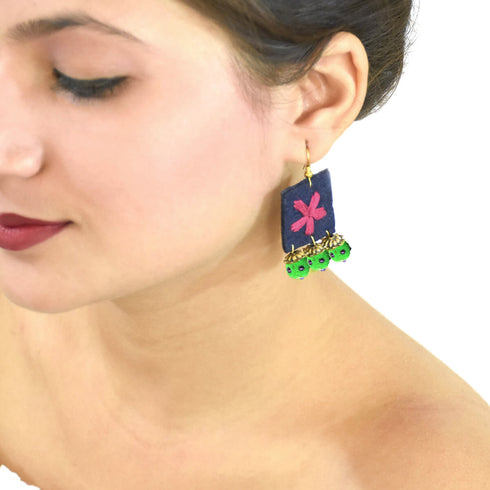 Navy Blue Felt square Earring