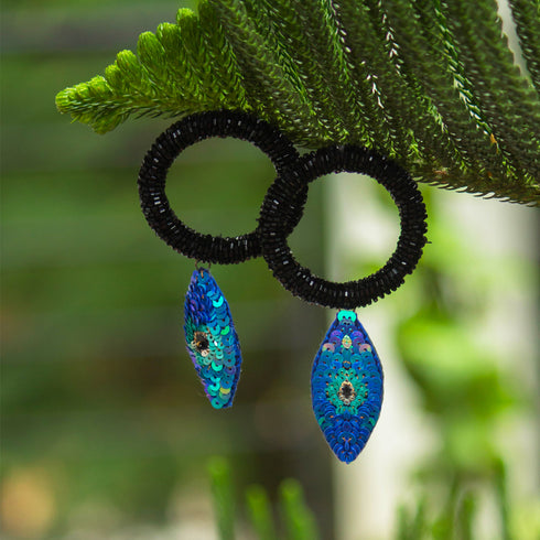 Black Circular Evil Eye Earrings