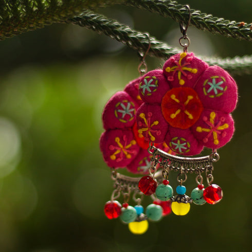 Pink Big Ball Floral Earrings