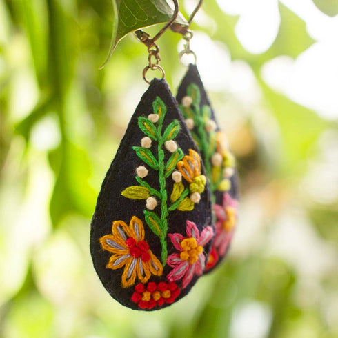 Blue Felt Embroidered Earrings