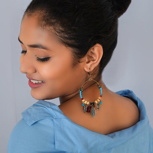 Celestial Blue Red Dangles with Wooden Beads