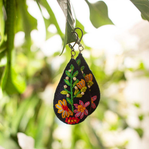 Blue Felt Embroidered Earrings