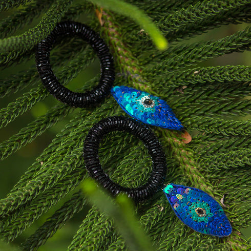 Black Circular Evil Eye Earrings