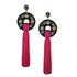 Black Circle Floral Earrings with Pink Tassel