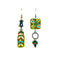 Mismatch Squarec Olive Green Earrings with Crystal Beads