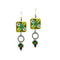 Olive Square Embroidered Earrings with Crystal Beads
