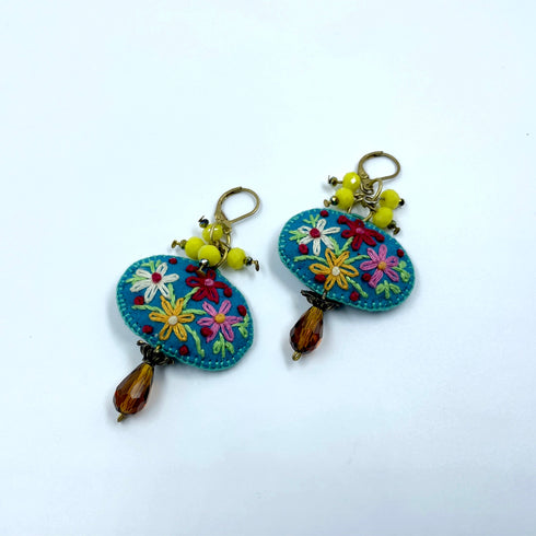 Four Flower Oval Earrings with Tear Drops