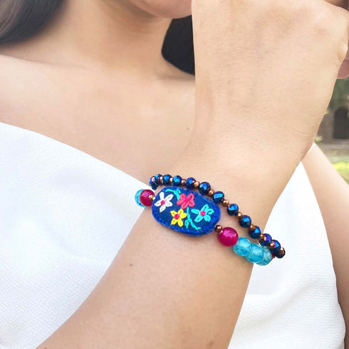 Blue Embroidered Beaded Gypsy Strap