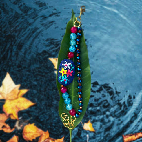 Blue Embroidered Beaded Gypsy Strap