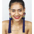 Indigo Long Tassel Petal Embroidered Earrings
