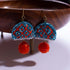 Blue Dome Shaped Orange Ball Earrings