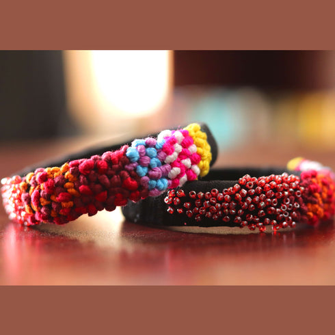 Black Bangle with French Knots and Beads
