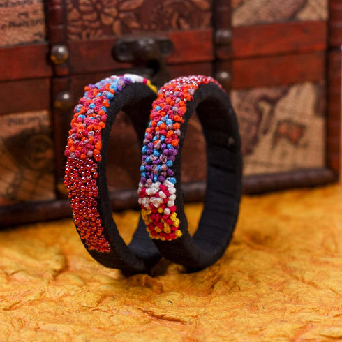 Black Bangle with French Knots and Beads