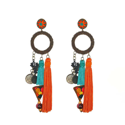 Earthy Tassel Coin Earrings