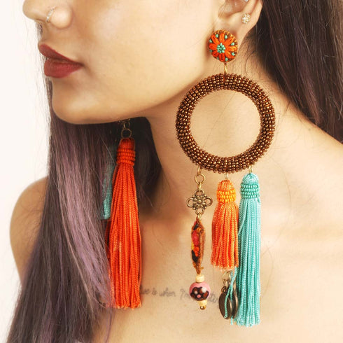 Earthy Tassel Coin Earrings