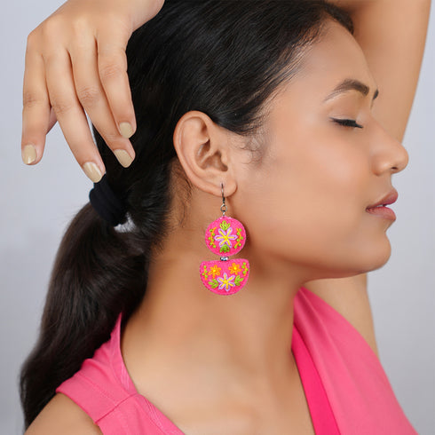 Pink Semi Circle Felt Earrings