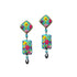 Turquoise Square Earrings with white Tear Drop Crystal Beads