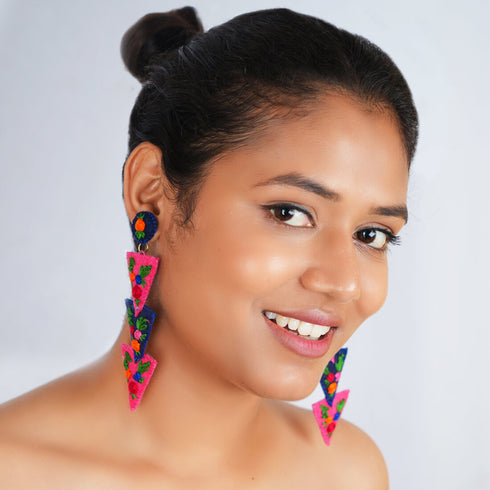 Pink and Blue Three Floor Triangular Earrings