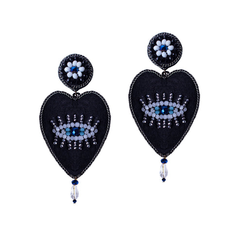 Black Heart Evil Eye Earrings