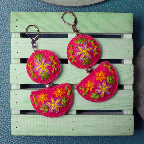 Pink Semi Circle Felt Earrings