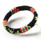 Black Bangle Green Flowers and Multicolored Strap