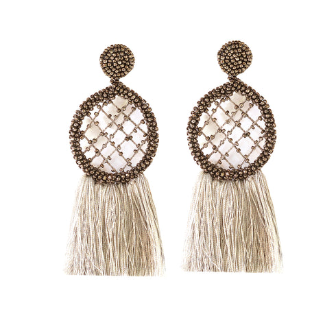 Hoopla Beaded Earrings with Long Tassels