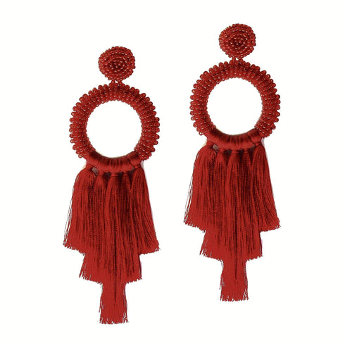 Beaded Long Tassel Earring