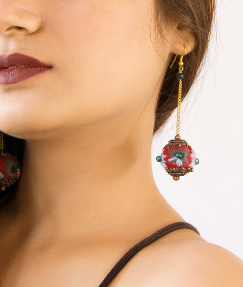 Burgundy Crystal Ball Earrings