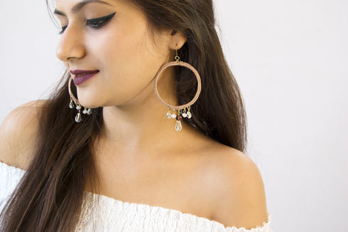 Beige Crochet Loop Earrings
