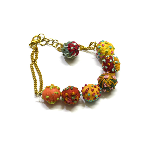 Fabric Ball Bracelet with French Knot Embroidery