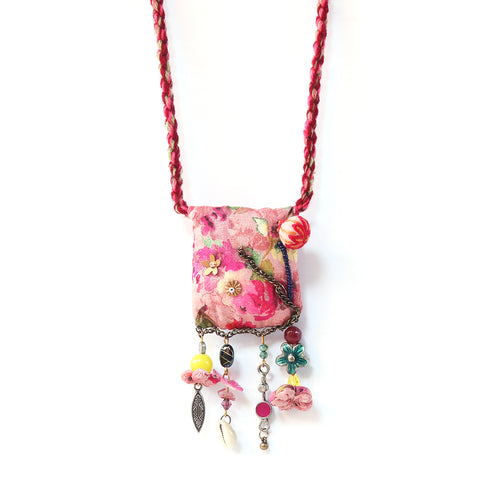 Pink Fabric Printed Floral Necklace
