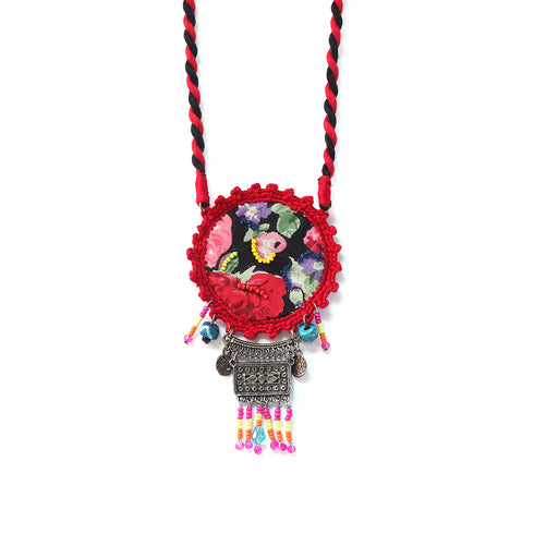 Full Moon Black Printed Crochet Necklace