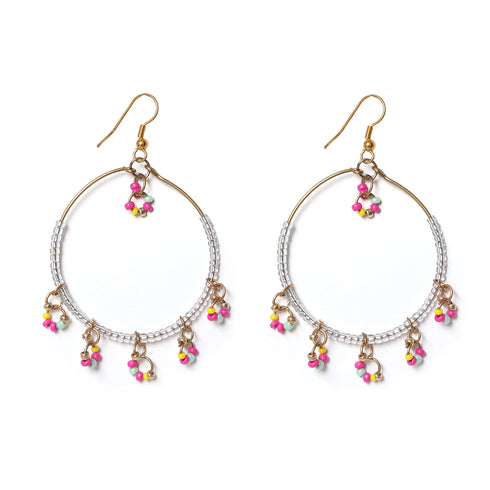 Metal Loop Earrings with Multicolor Beads