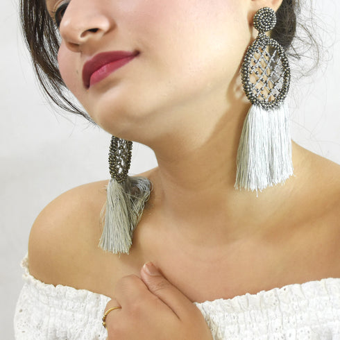 Hoopla Beaded Earrings with Long Tassels