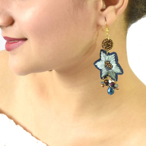 Blue Star Thread Embroidered Earring