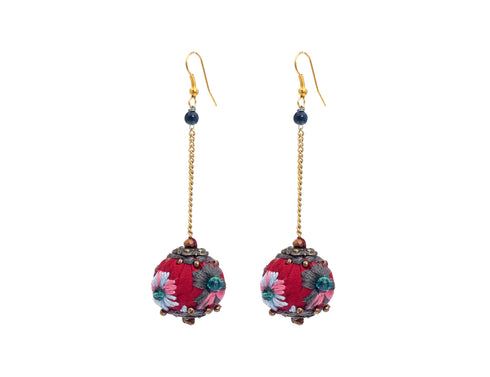 Burgundy Crystal Ball Earrings