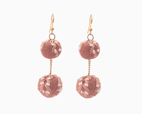 Embroidered Peach Earrings