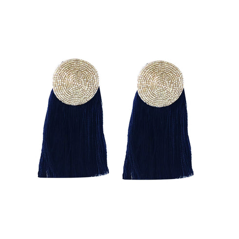 Silver Coin Long Tassel Earring